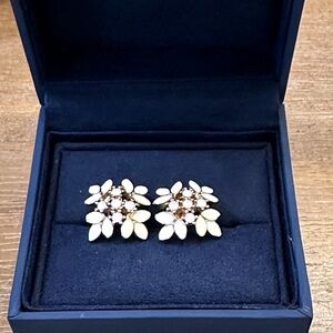 Elegant Vintage Cream Floral Earrings with Pink Stones